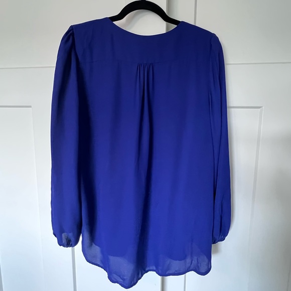 Dark Violet Quarter Zip Up Long Sleeve Flowy Blouse - Picture 3 of 6